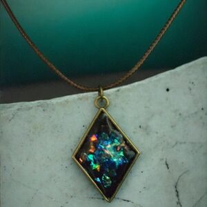 Iridescent Resin Pendant Necklace - Adjustable
